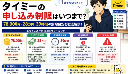 タイミーの申し込み制限はいつまで？78000円・28万円・39時間の解除目安