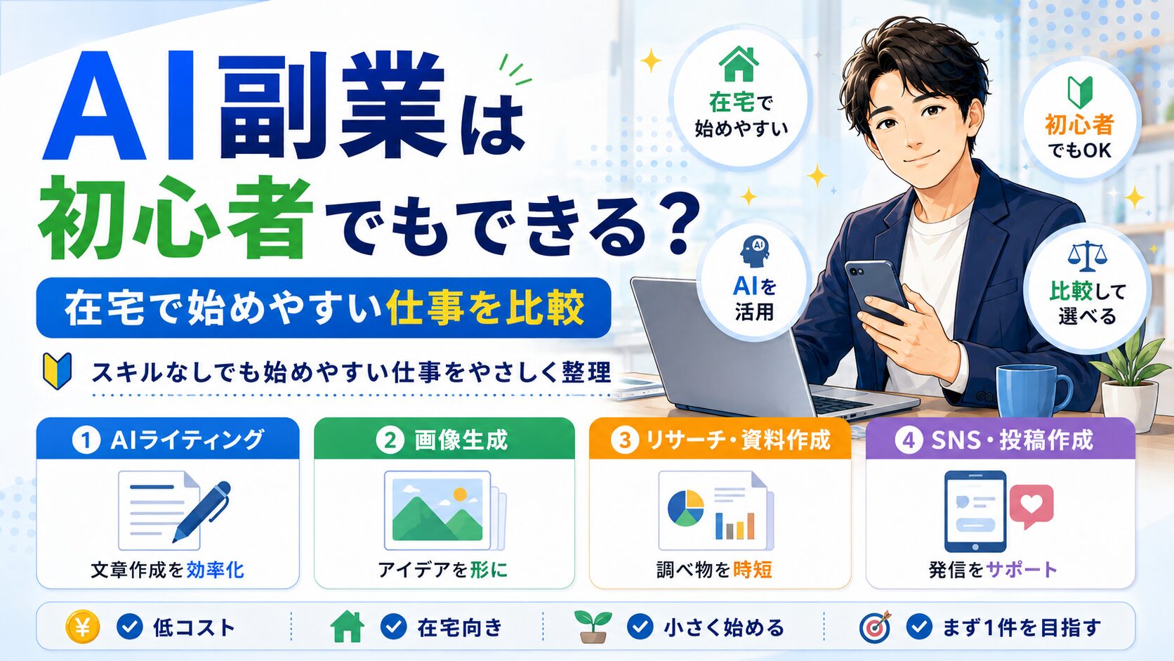 AI副業は初心者でもできる?在宅で始めやすい仕事を比較